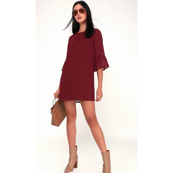 Lulus Better Than Ever Flounce Sleeve Shift Dress Size S Small NEW Wine Red - Picture 1 of 9